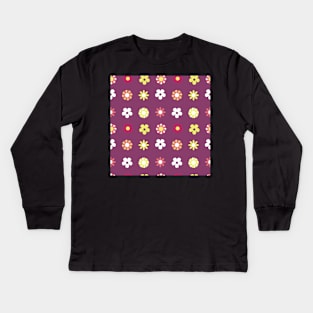 Hippie Floral Purple Flower Seamless Pattern Kids Long Sleeve T-Shirt